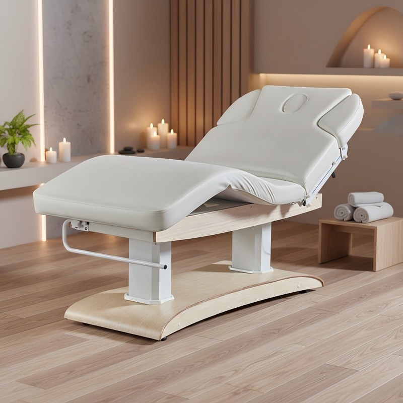 Spa Wellness Health - เตียงนวดไฟฟ้าปรับระดับได้ พร้อมฐานลายไม้แบบกำหนดเองจากโรงงาน สำหรับสปาและศูนย์สุขภาพและคลินิก